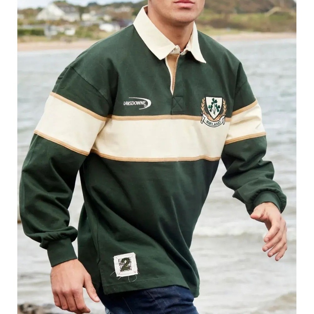 Lansdowne Ireland Rugby Shirt Small S Green Long Sleeve Embroidered Shamrock